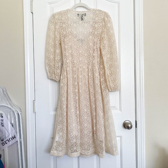 Modcloth Magic In The Air Floral Lace Wrap Dress Size Small Ivory Cream Boho - Picture 8 of 14